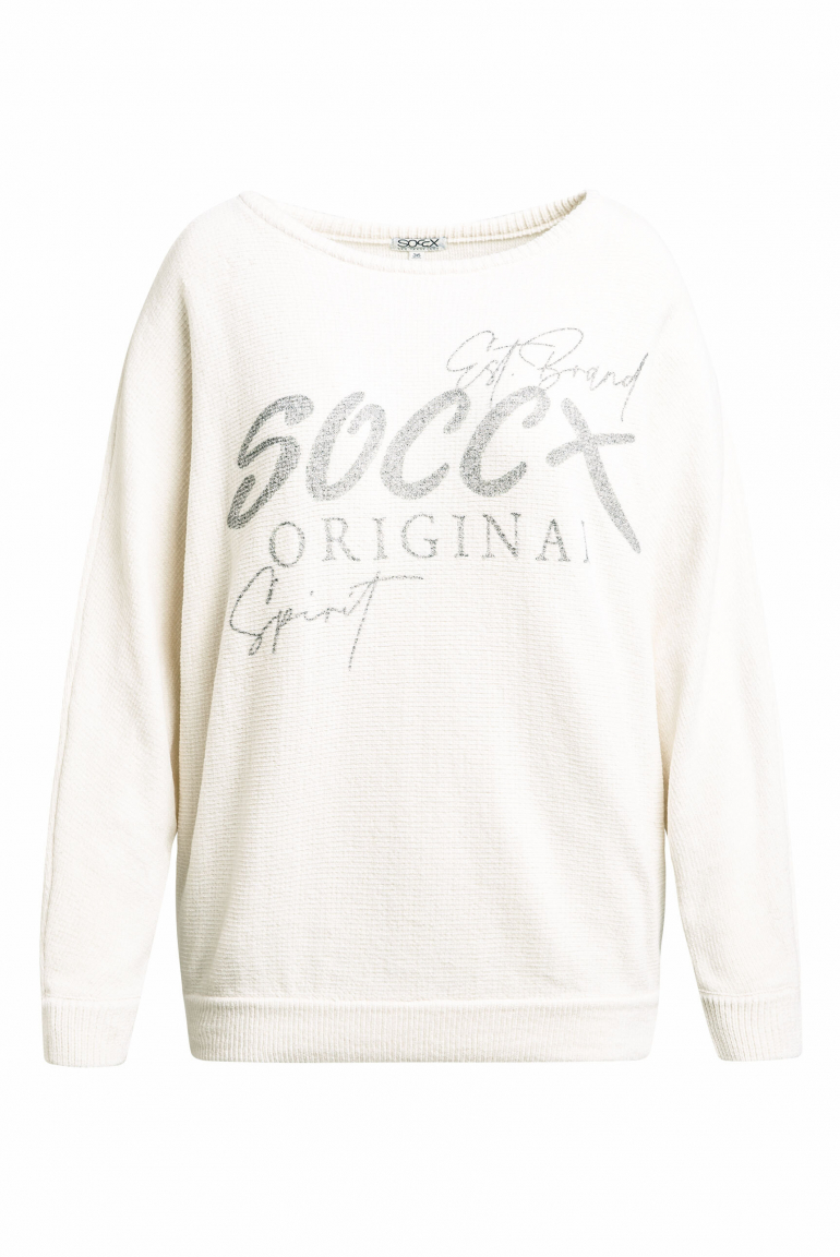 Chenille-Pullover mit Glitter Print ivory