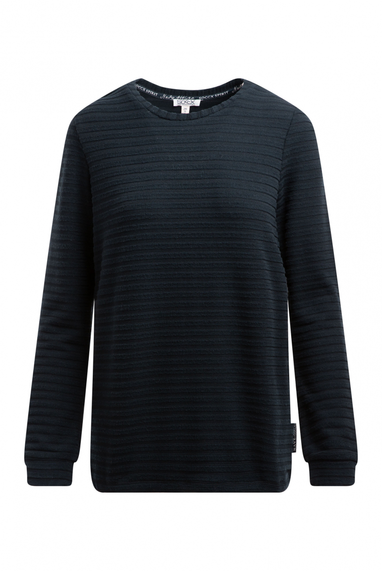 Flauschstrickpullover mit Rippstruktur und Gummizugsaum blue navy