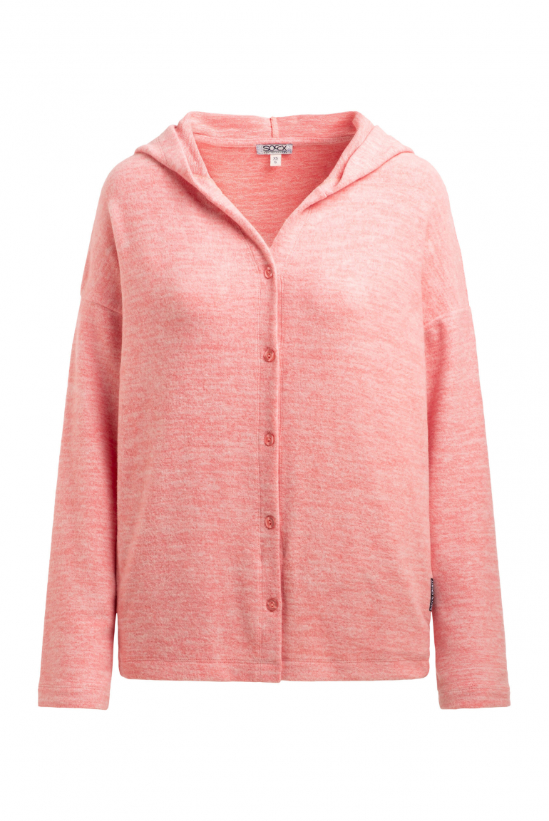 Kapuzenstrickjacke aus Flauschstrick mit Rücken-Print apricot sunset melange