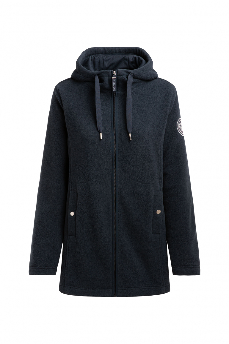 Lange Fleecejacke mit Kapuze und Label Patch blue navy