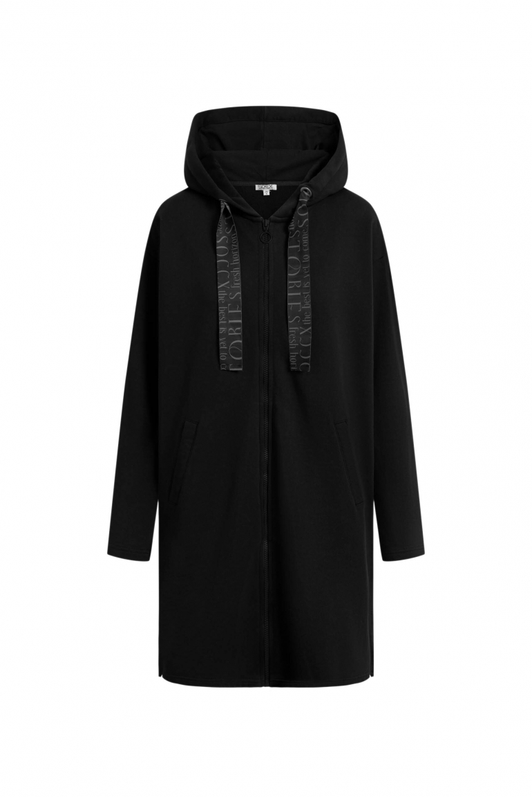 Lange Kapuzensweatjacke mit Rückenprint black
