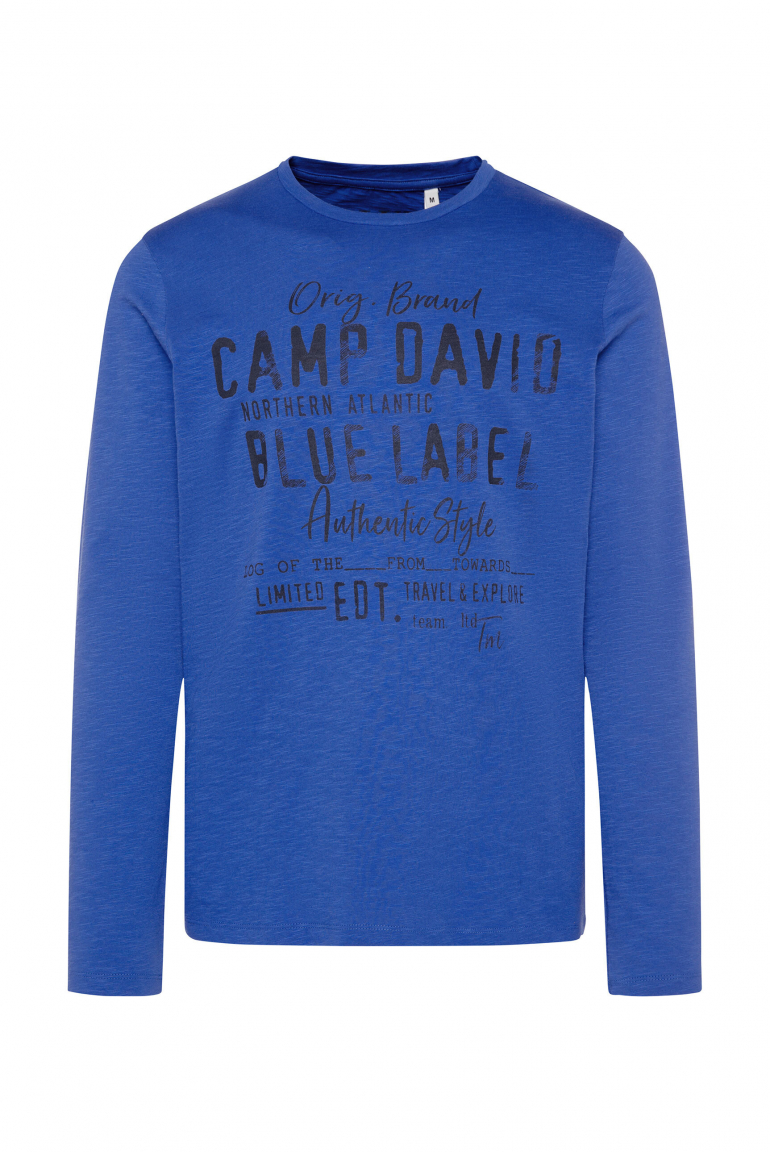 Longsleeve mit Label Print im Used Look signal blue