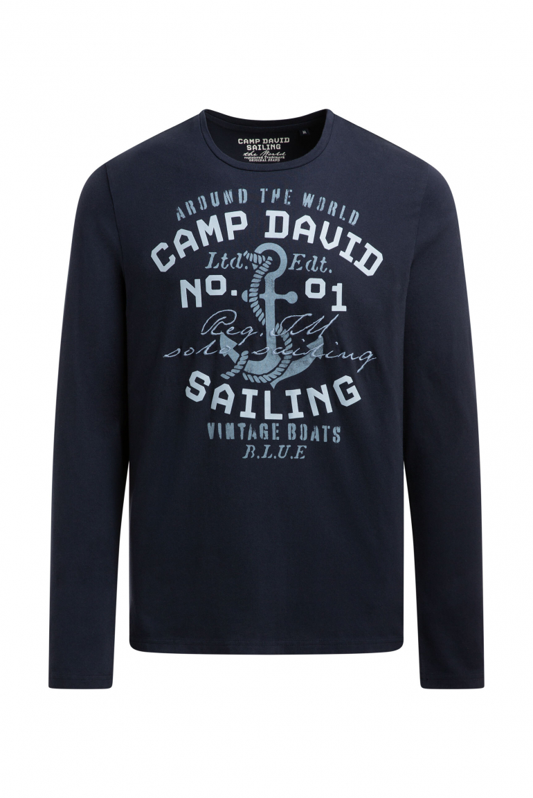 Longsleeve mit Rubber Print und Stickerei blue navy