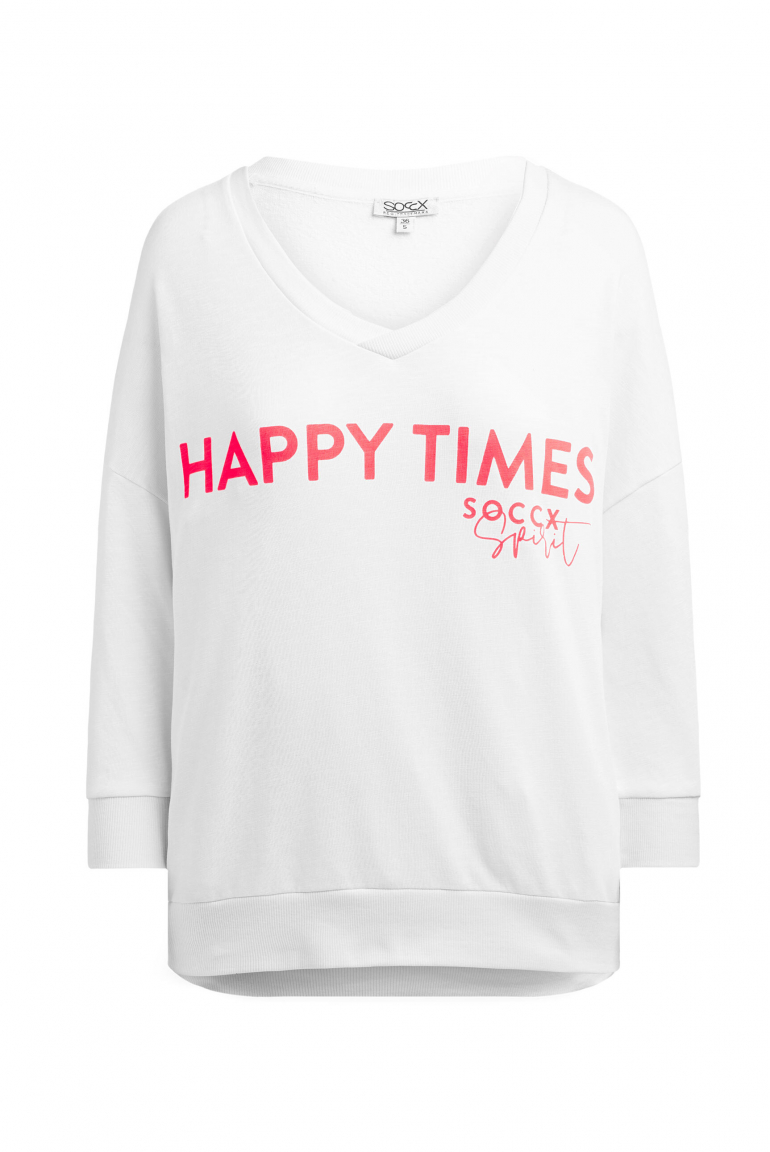 Oversized Sweatshirt mit V-Ausschnitt und Print