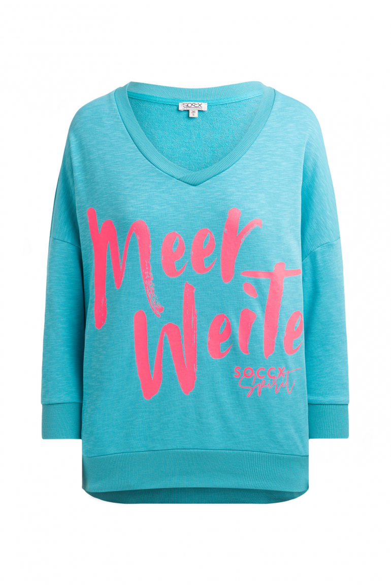 Oversized Sweatshirt mit V-Ausschnitt und Print