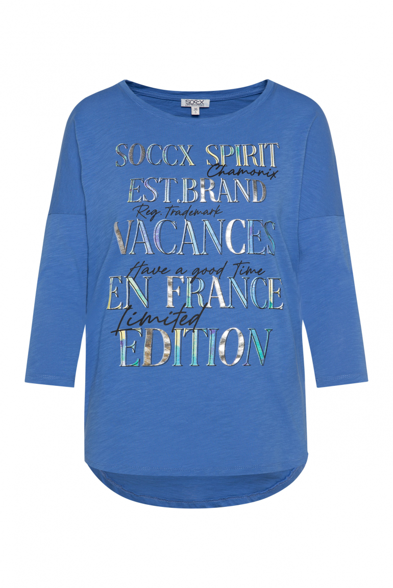 Shirt mit 3/4-Ärmeln und buntem Wording Print vividblue