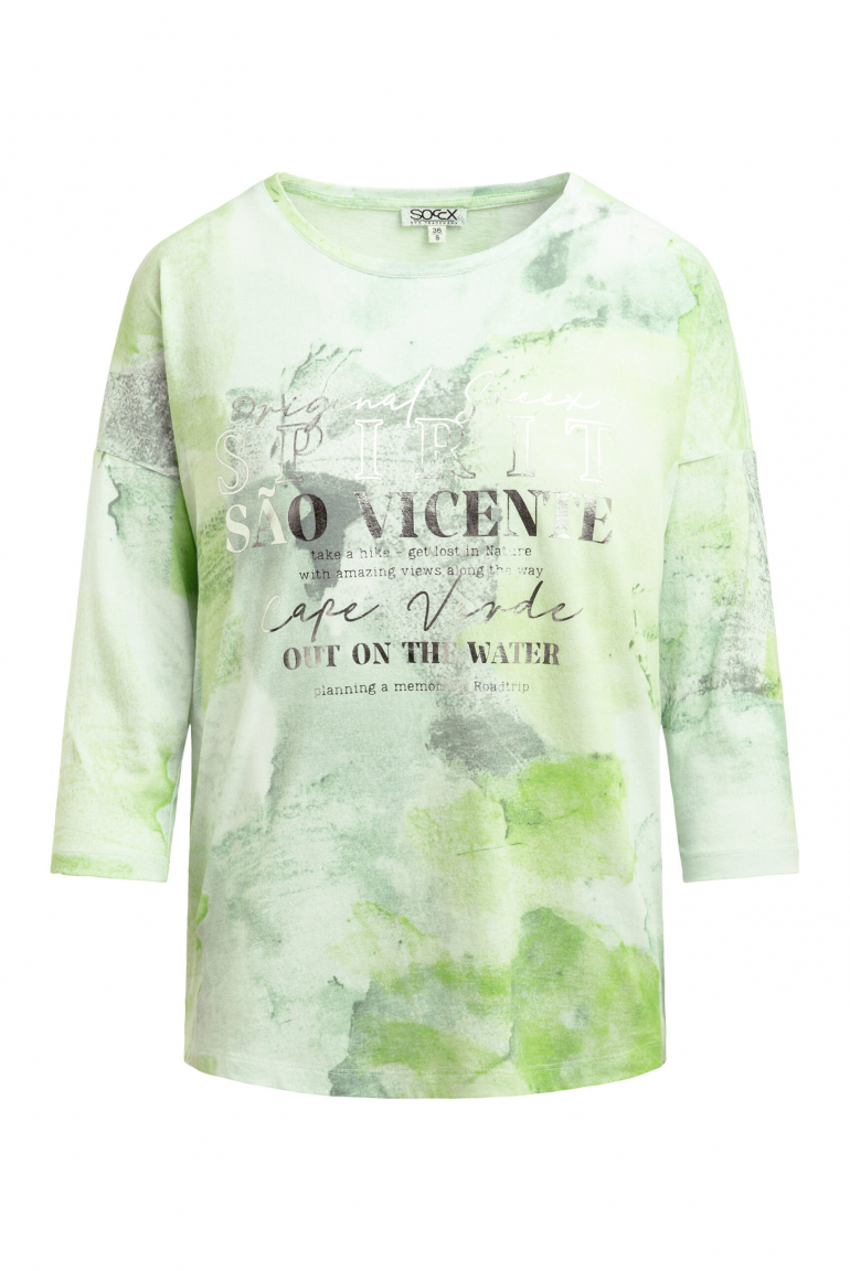 Shirt mit Batik All Over Print und 3/4-Ärmeln neon leaf