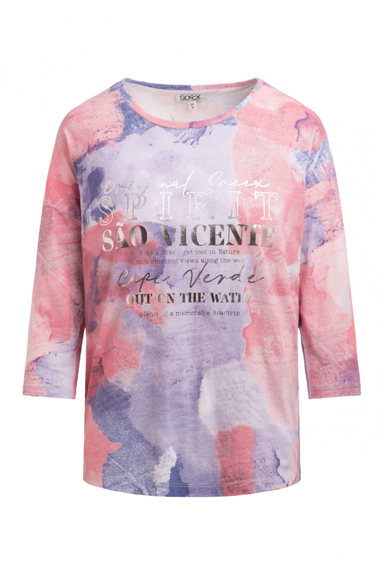 Shirt mit Batik All Over Print und 3/4-Ärmeln apricot sunset