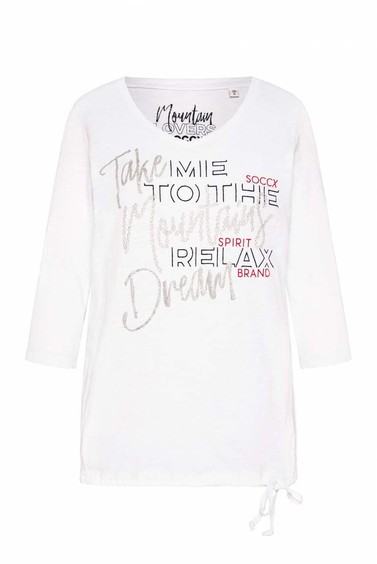 Shirt mit V-Ausschnitt und Tunnelzugband im Saum opticwhite
