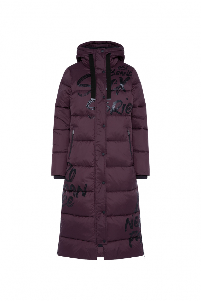 Steppmantel mit Kapuze und Logo Prints night plum