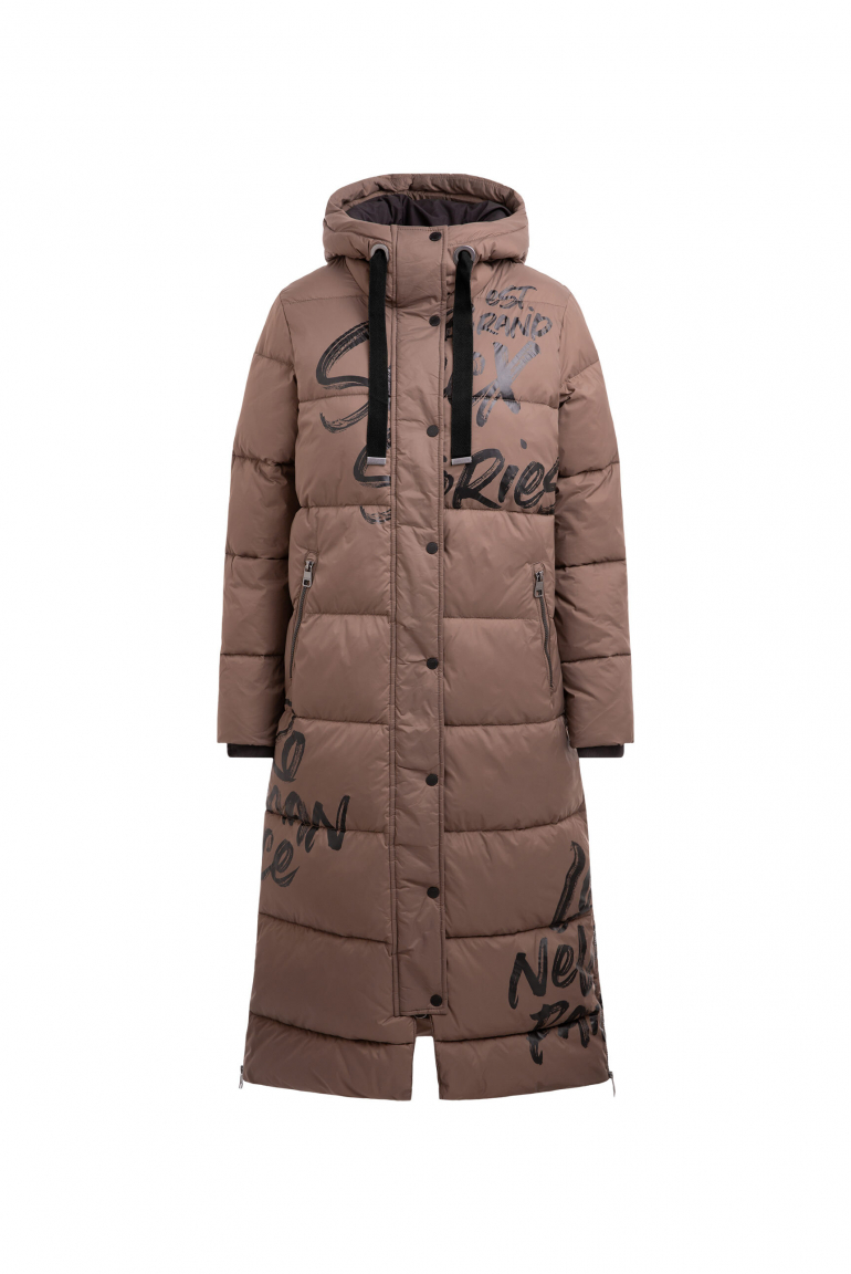 Steppmantel mit Kapuze und Logo Prints brown
