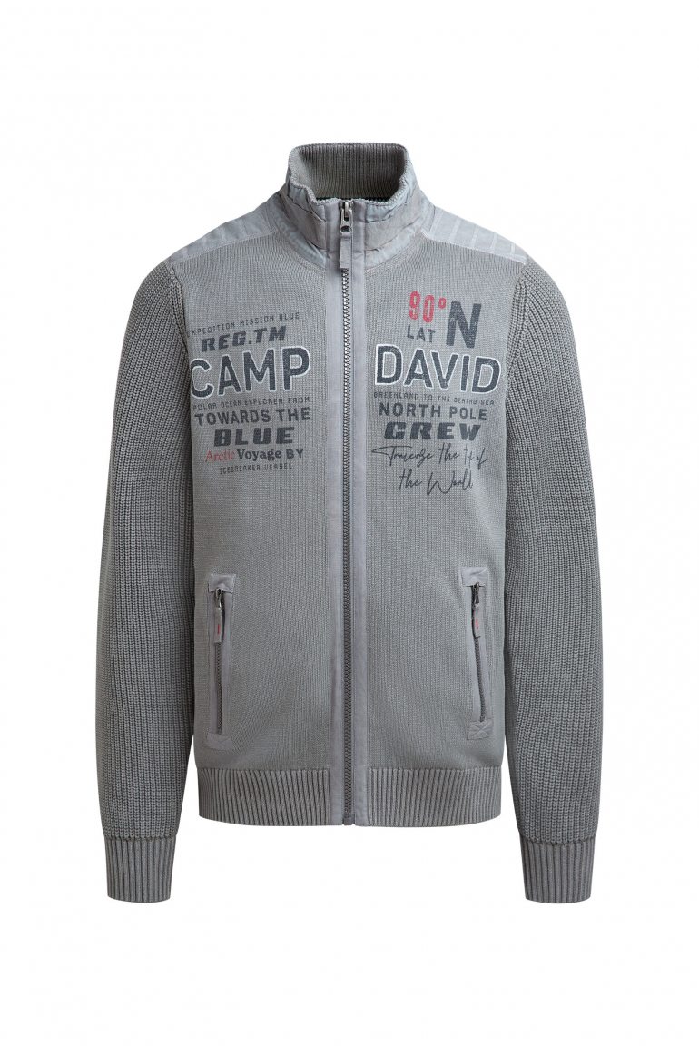 Strickjacke mit Tapes und Label Prints dark stone