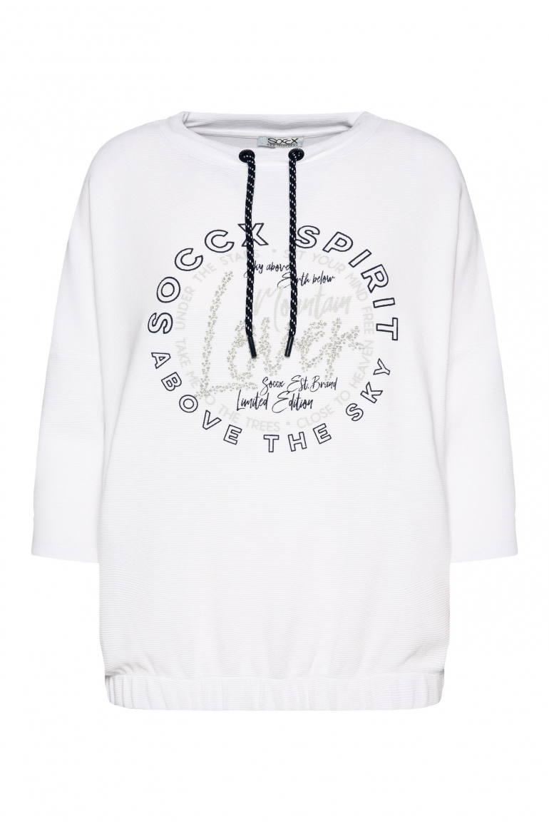 Strukturiertes Sweatshirt mit Kordelzug und Elastiksaum opticwhite