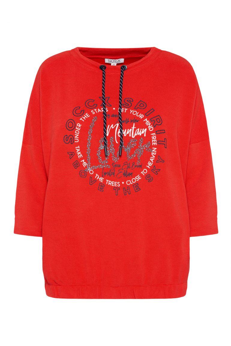 Strukturiertes Sweatshirt mit Kordelzug und Elastiksaum speed red
