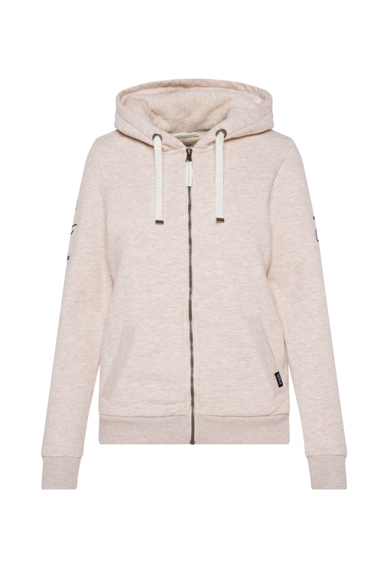 Sweatjacke mit Kapuze und Rücken-Print faded beige mel.