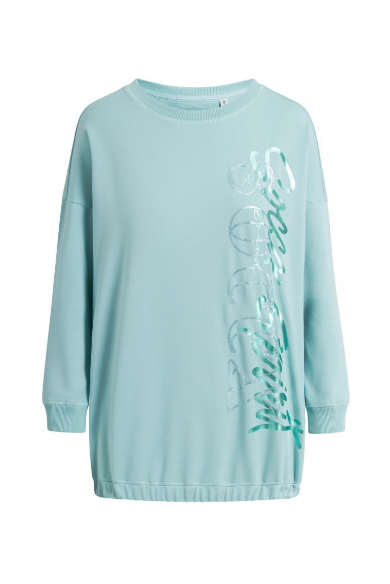 Sweatshirt mit Gummizugsaum und Pailletten-Logo misty mint