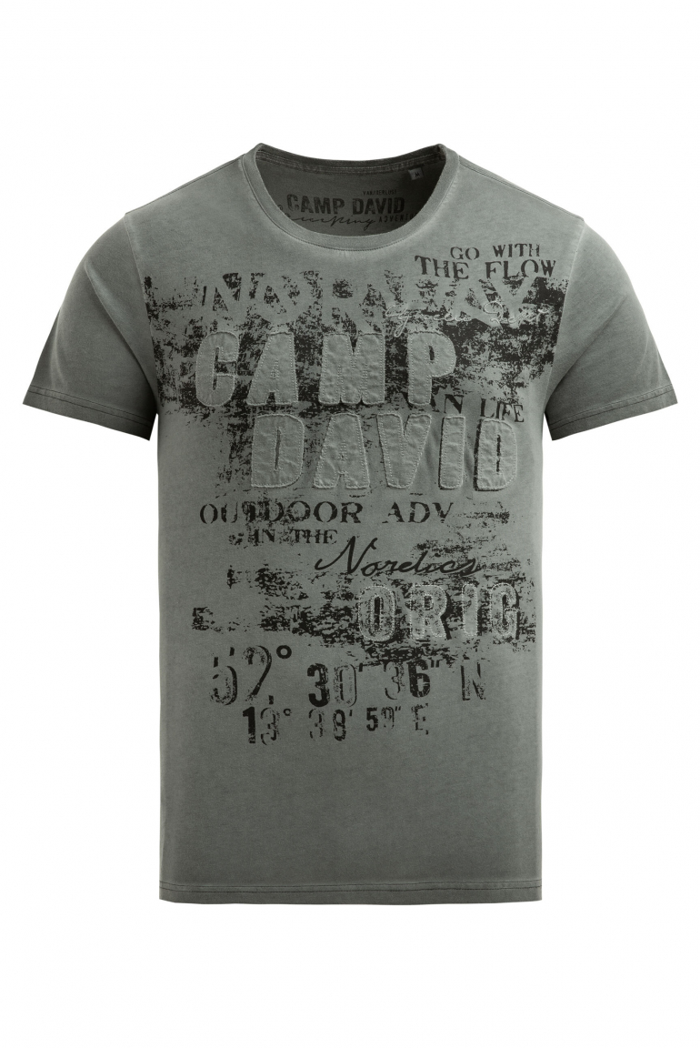 T-Shirt im Used Look mit Logo-Applikationen dusty green