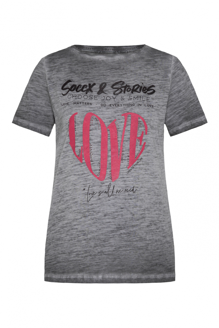 T-Shirt mit U-Boot-Ausschnitt und Artwork smart grey