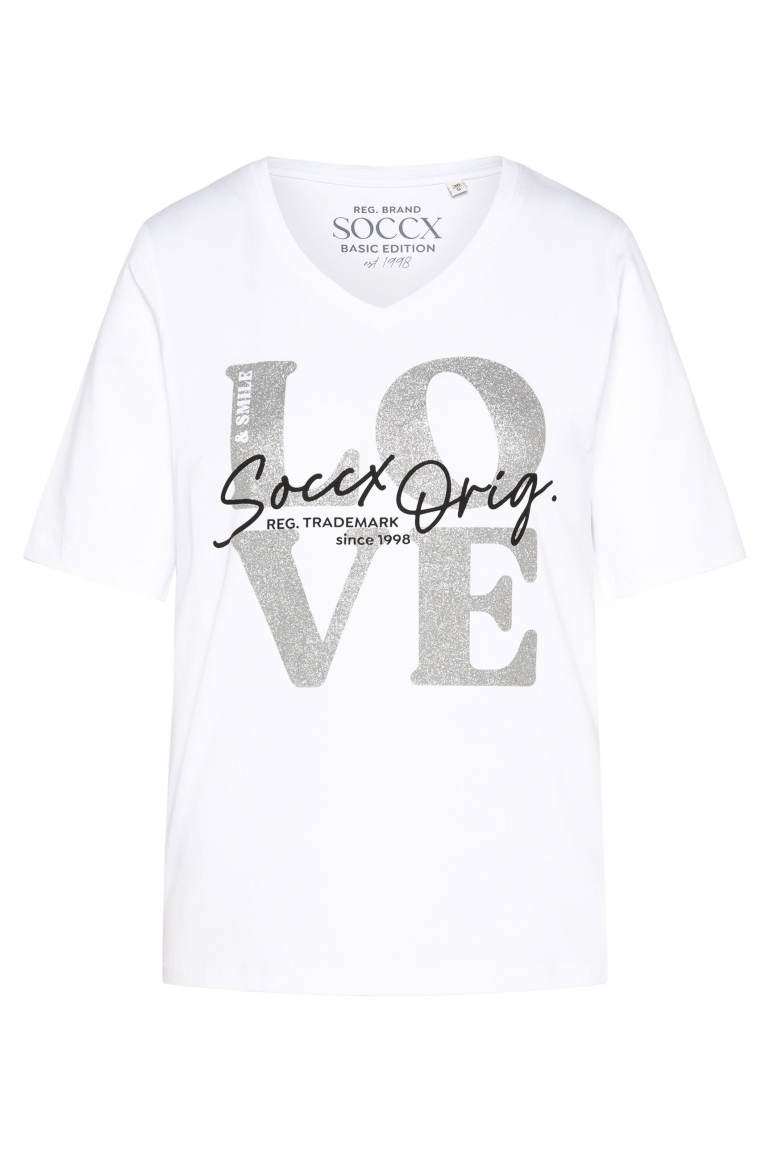 T-Shirt mit V-Ausschnitt und Print opticwhite