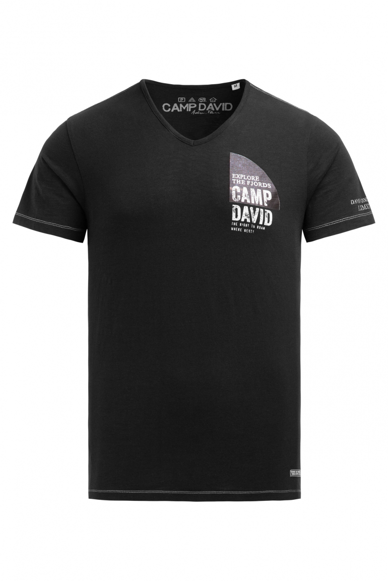 T-Shirt mit V-Neck und Back-Photoprint black