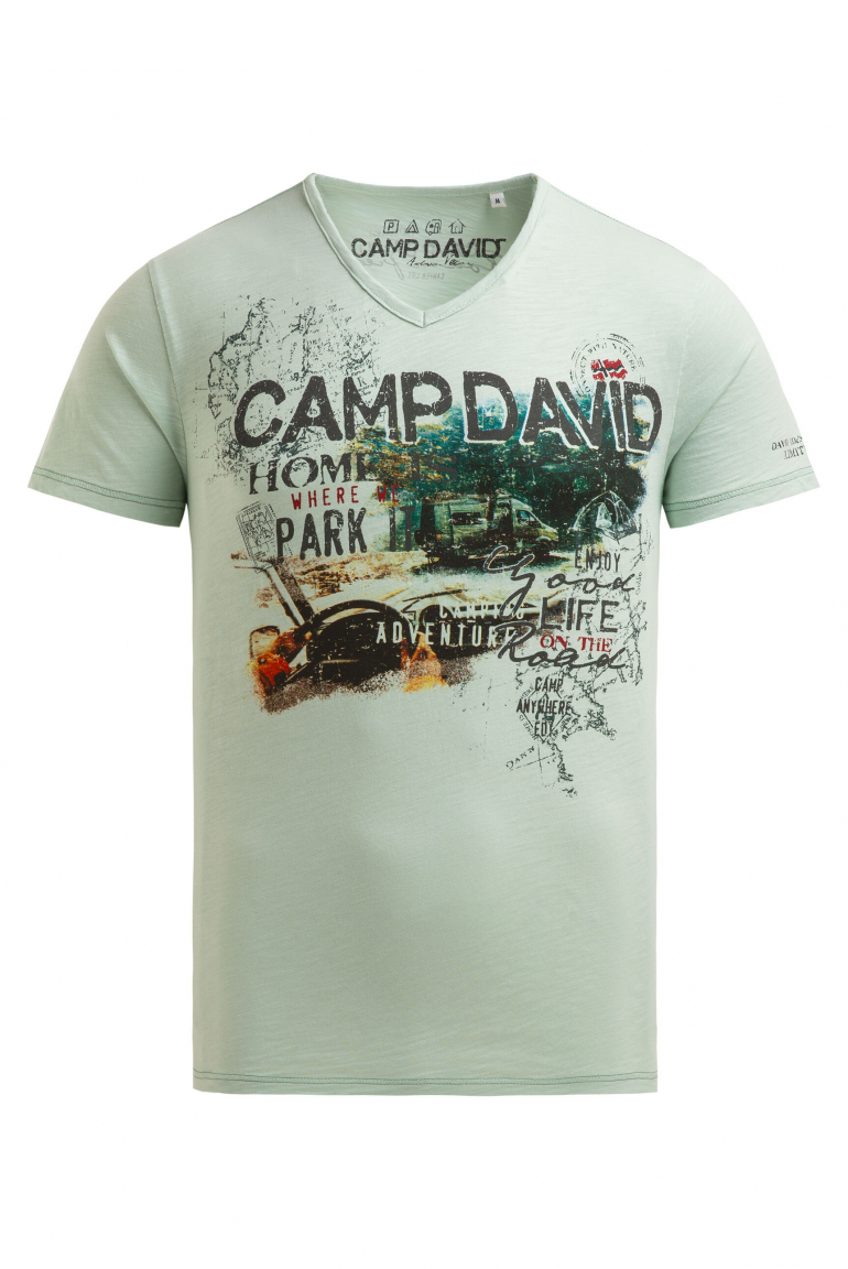 T-Shirt mit V-Neck und Photoprint faded mint