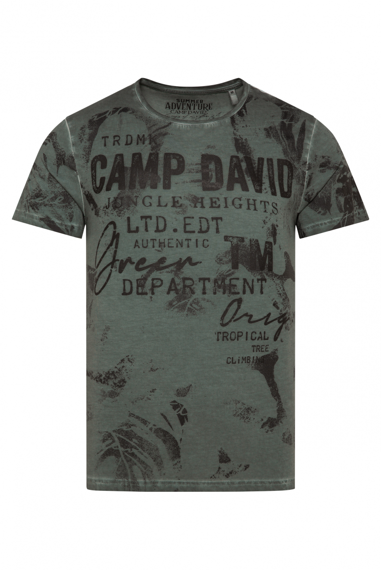 T-Shirt Oil Dyed mit All Over Print green shadow