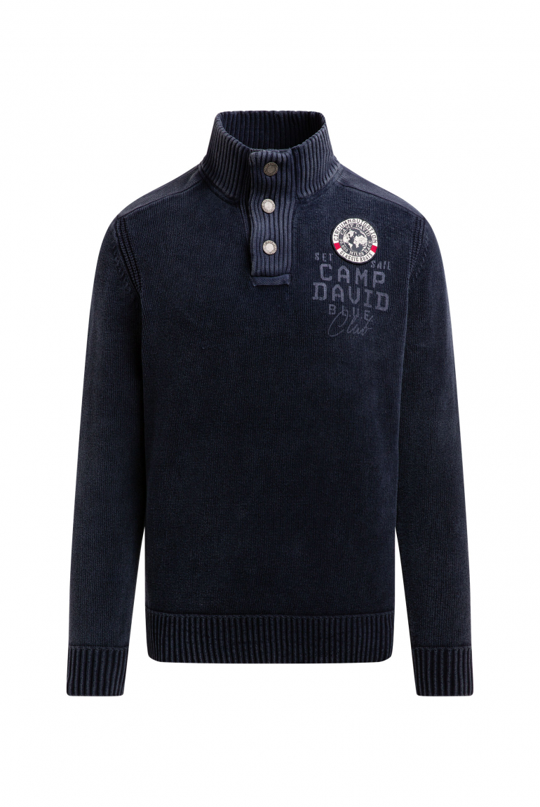 Troyer-Pullover aus Chenille mit Print und Patch blue navy