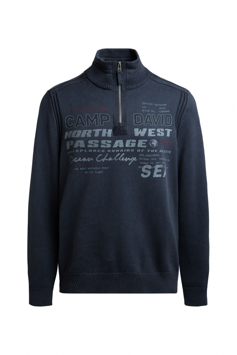 Troyer-Pullover mit Zipper, Tapes und Prints cool navy