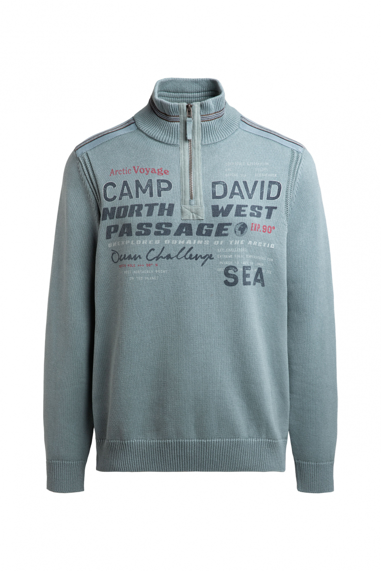 Troyer-Pullover mit Zipper, Tapes und Prints teal