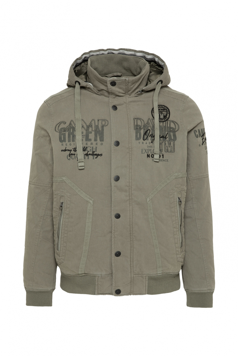 Wattierter Blouson mit Kapuze und Artworks vintage khaki