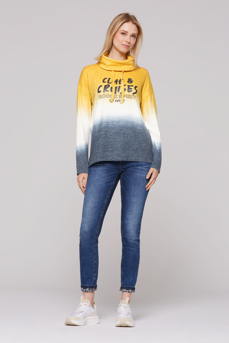 Dip Dye Flauschstrickpullover mit hohem Kragen