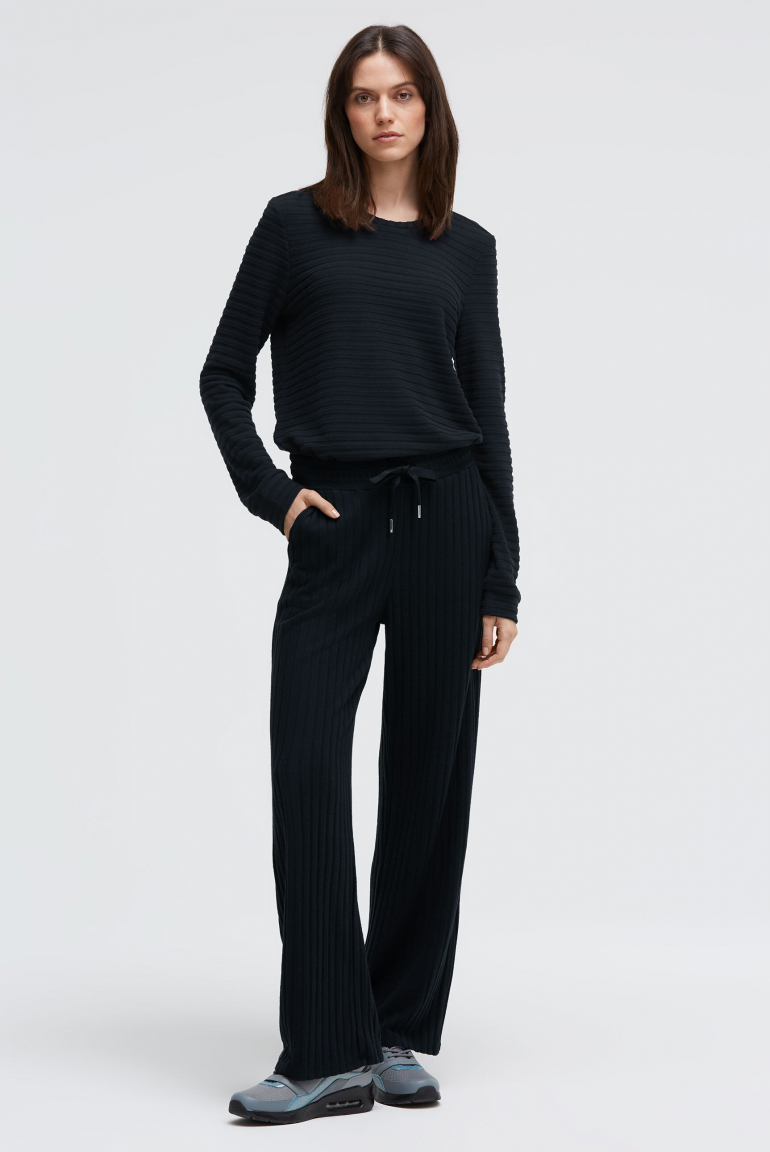 Flauschstrickhose Wide Leg mit Rippstruktur