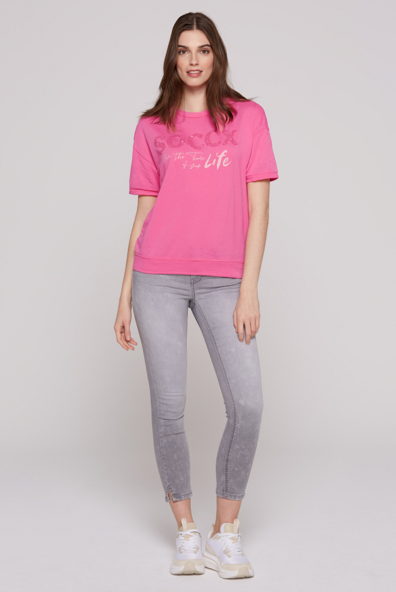 Kurzarm-Sweatshirt mit Pailletten-Logo