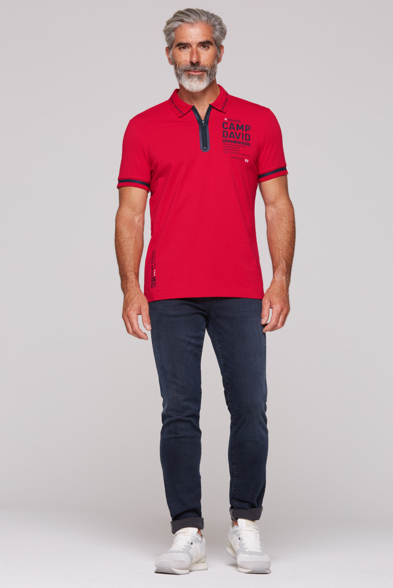 Kurzarmpolo mit Zipper und Folienprints
