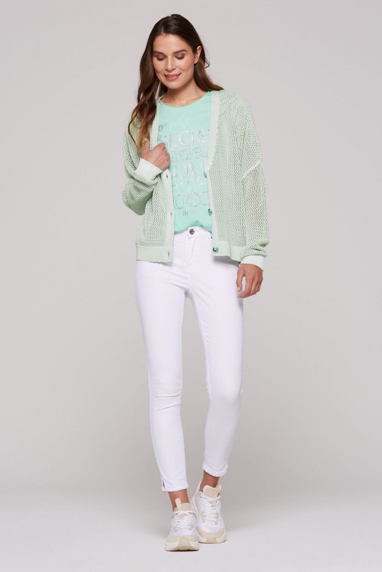 Kurze Strickjacke mit Meshstruktur