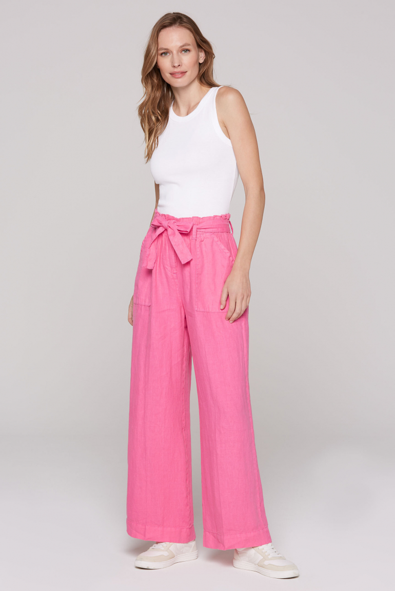 Leinenhose mit weitem Bein und Bindegürtel