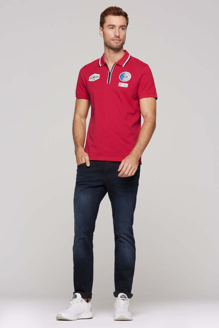 Poloshirt aus Pikee mit Zipper und Patches