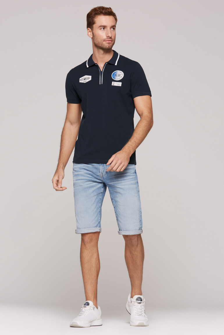 Poloshirt aus Pikee mit Zipper und Patches