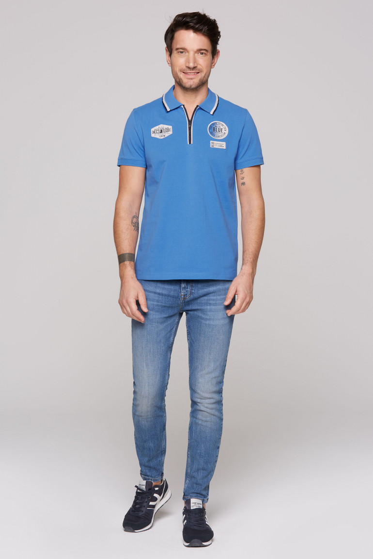 Poloshirt aus Pikee mit Zipper und Patches