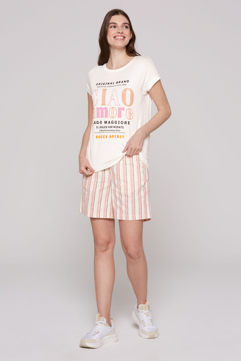 Rundhalsshirt mit buntem Wording