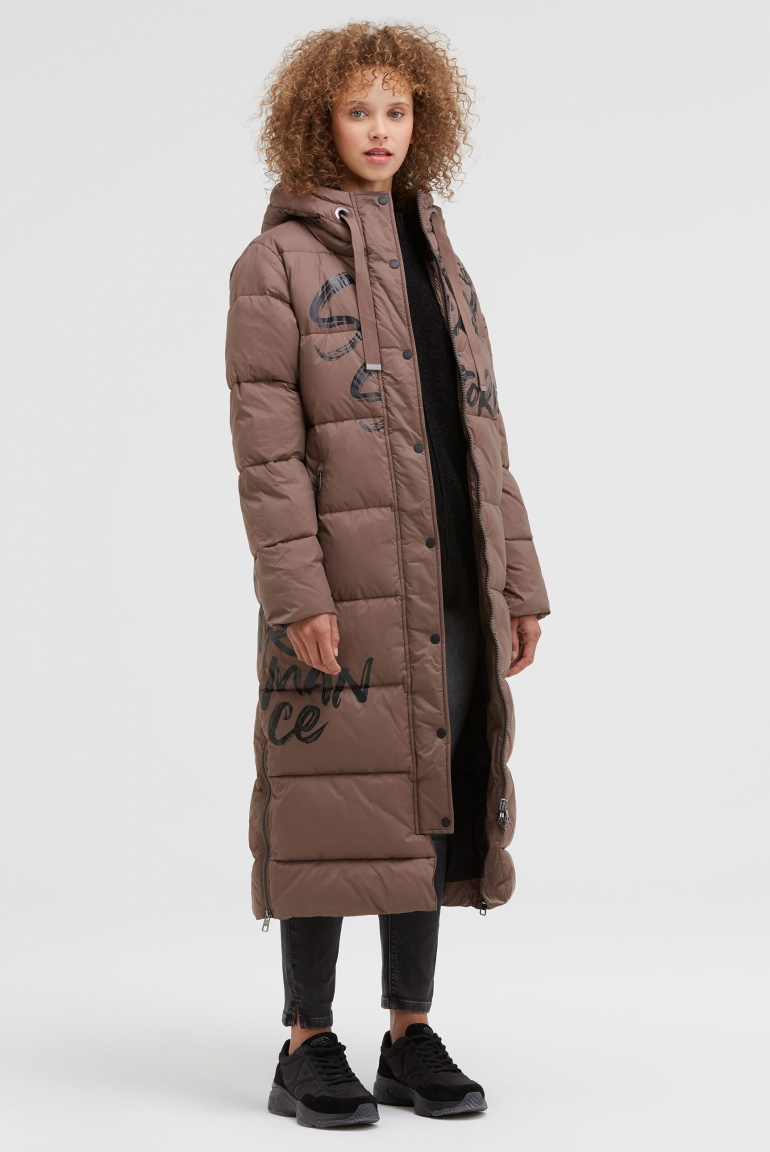 Steppmantel mit Kapuze und Logo Prints