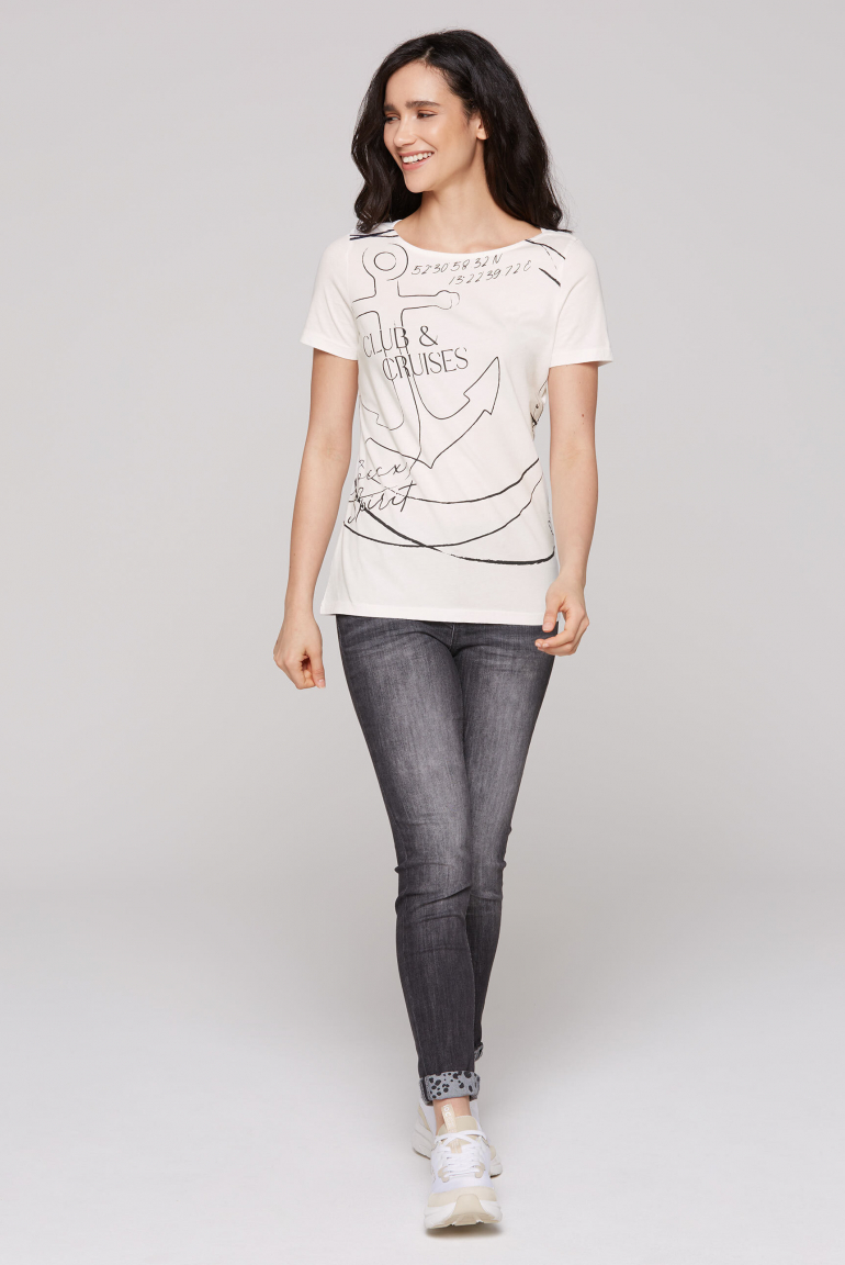 T-Shirt mit U-Bootausschnitt und Artwork