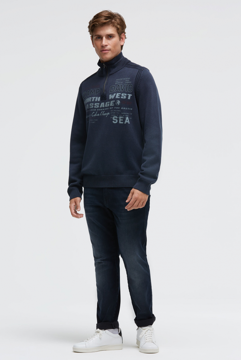 Troyer-Pullover mit Zipper, Tapes und Prints