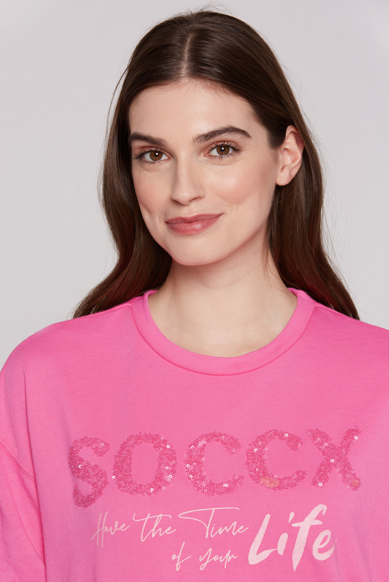 Kurzarm-Sweatshirt mit Pailletten-Logo
