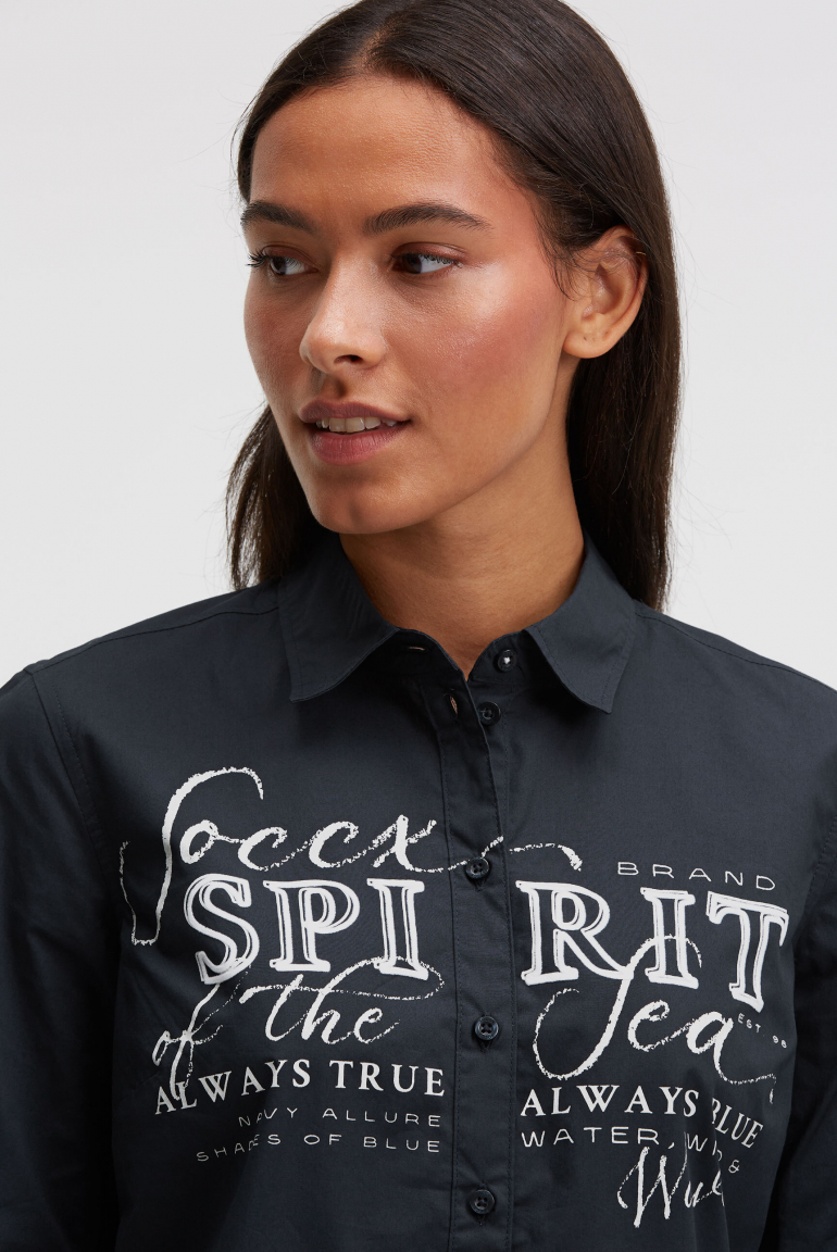 Langarmbluse mit Logo-Flock-Print