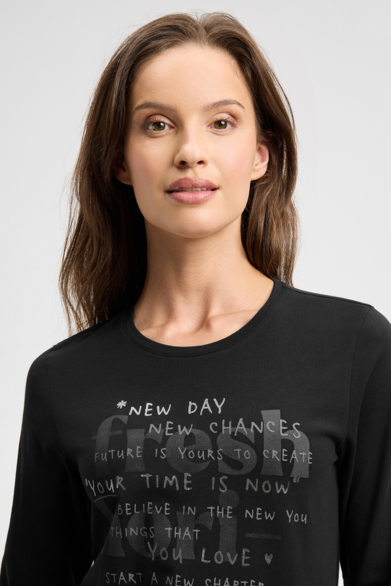 Langarmshirt Rundhals mit Wording Print