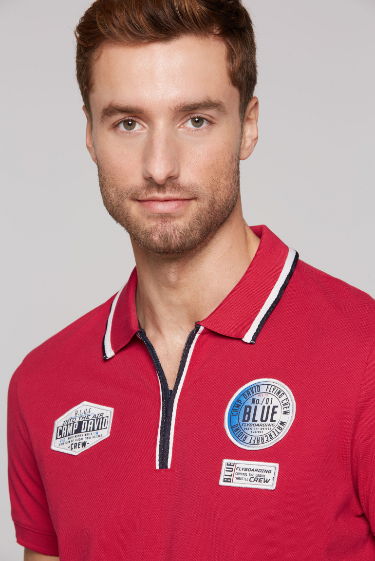 Poloshirt aus Pikee mit Zipper und Patches