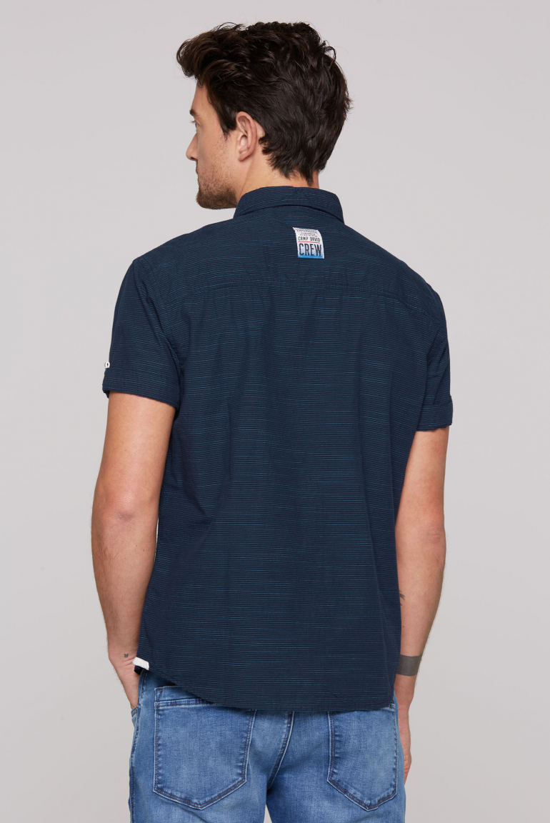 Kurzarm-Streifenhemd mit Label-Stickereien