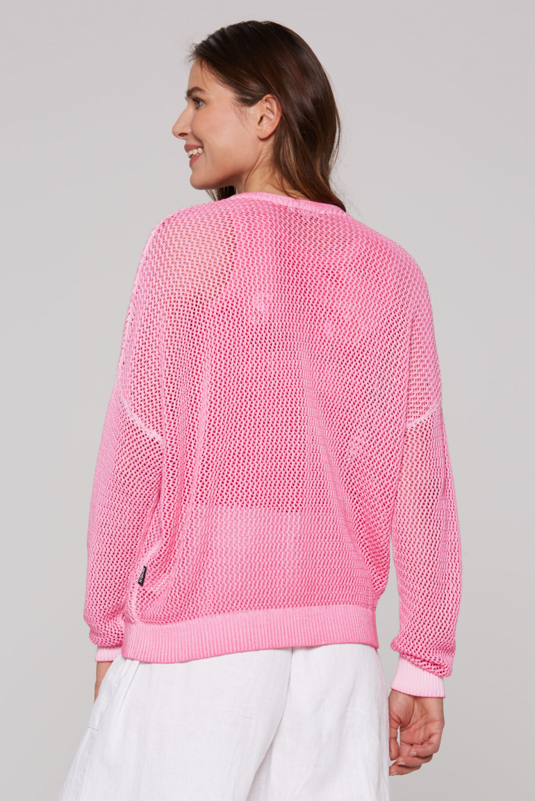 Kurze Strickjacke mit Meshstruktur