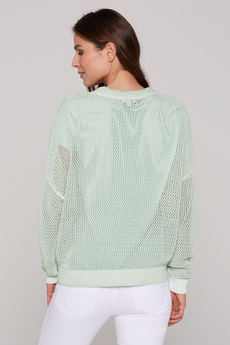 Kurze Strickjacke mit Meshstruktur